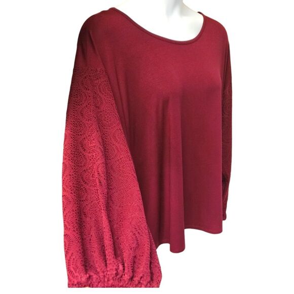 MICHAEL MICHAEL KORS Plus Size ruby red open knit lined longsleeve top 3X - Picture 4 of 13